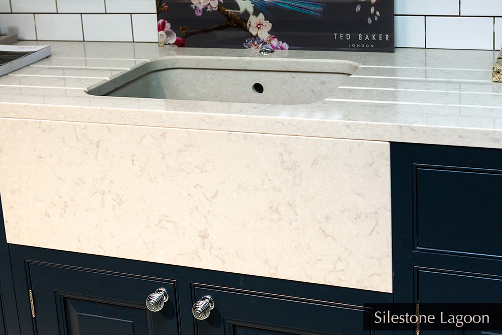 Counter top, undermounted matching sink with facing in Silestone Lagoon, Ireland